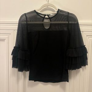 Black Blouse with Mesh Neckline